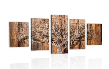 5-częściowy obraz drzewo z imitacją drewnianego tła - 200x100