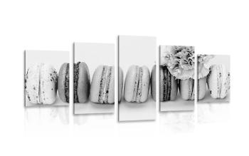5-częściowy obraz smaczne makaroniki w wersji czarno-białej - 100x50