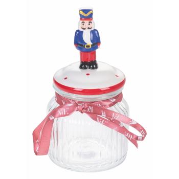 Szklany świąteczny pojemnik na żywność Villa d'Este Nutcracker, wys. 23,7 cm