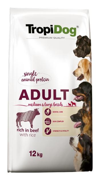TROPIDOG Premium Adult M&amp;L Beef&amp;Rice 12kg sucha karma dla psów średnich i dużych ras Wołowina i ryż