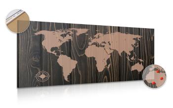 Obraz na korku mapa z kompasem na drewnie - 120x60  wooden
