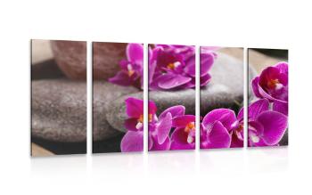 5-częściowy obraz piękna orchidea i kamienie Zen