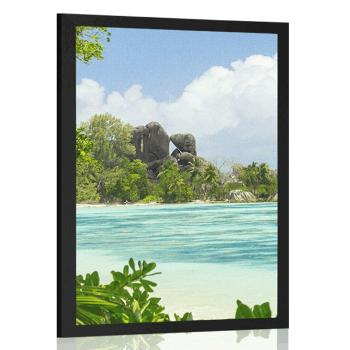 Plakatpiękna plaża na wyspie La Digue - 60x90 black