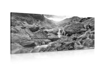Obraz wodospady wysokogórskie w wersji czarno-białej