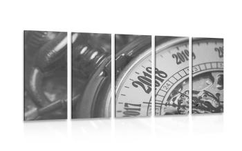5-częściowy obraz zegarek kieszonkowy vintage w wersji czarno-białej