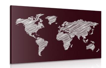 Obraz zacieniowana mapa świata na bordowym tle - 60x40