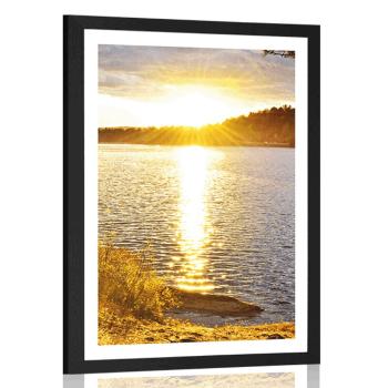Plakat z passe-partout zachód słońca nad jeziorem - 30x45 white