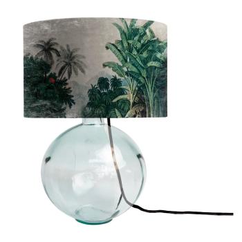Zielona szklana lampa stołowa z materiałowym abażurem Tierra Bella Tropical Jungle, wys. 45 cm