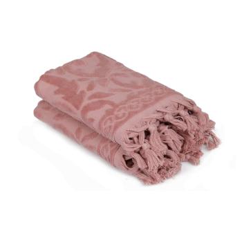 Zestaw dwóch różowych ręczników w odcieniu dusty rose Bohème, 90x50 cm
