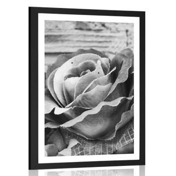 Plakat z passe-partout elegancka róża w stylu vintage w czerni i bieli - 30x45 silver