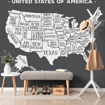 Samoprzylepna tapeta edukacyjna mapa USA w czerni i bieli - 375x250