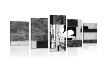 5-częściowy obraz abstrakcja kwiatowa w wersji czarno-białej