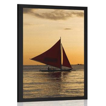 Plakat piękny zachód słońca nad morzem - 40x60 silver