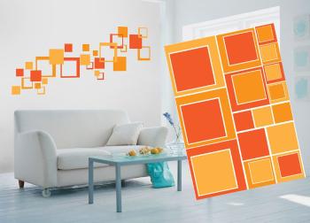 Dekoracyjne naklejki na ścianę z pomarańczowych kwadratów - 50x70