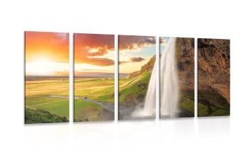 5-częściowy obraz majestatyczny wodospad na Islandii - 100x50