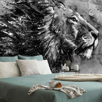 Samoprzylepna tapeta król zwierząt w czarno-białej akwareli - 225x150