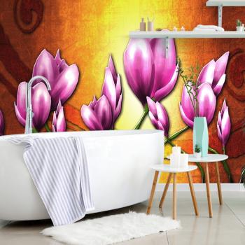 Tapeta fioletowe kwiaty w stylu etnicznym - 450x300